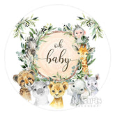 Oh Baby Niedlich Tiere Grün Babydusche Kreis Hintergrund